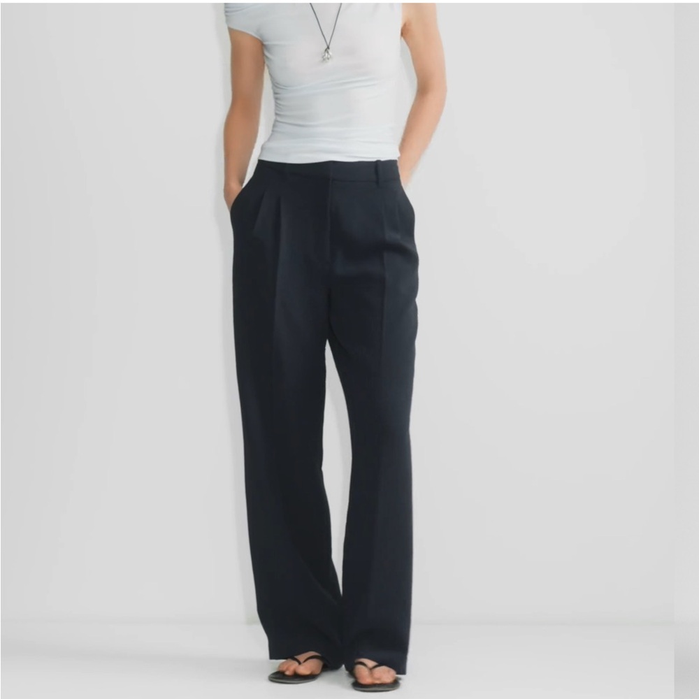 Wilfred Navy Wide-Leg High-Rise Trousers